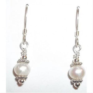 Petite Freshwater Pearl Silver Flower Dangle Earrings