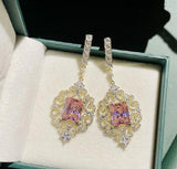Emerald Crystal Diamond Zircon Earrings, S925 Silver Needle, Copper Plated