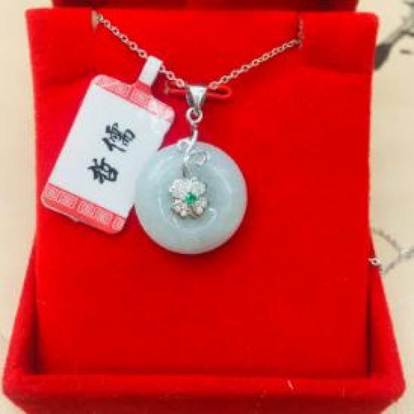Burmese Jade Zodiac Tiger Pendant w/ Sterling Silver Necklace