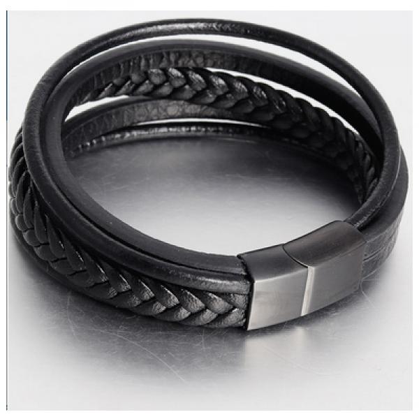 Men's Leather Braided Bracelet Retro Stainless Steel Rope Bracelet