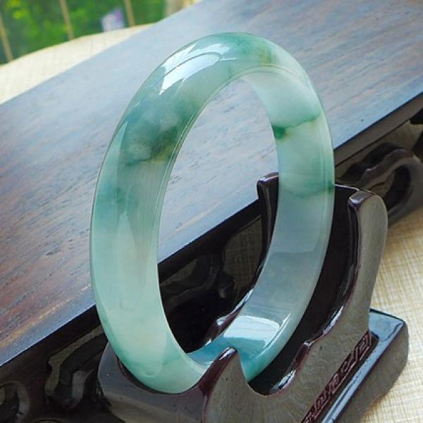 Zheru Natural Burmese Jade Two-Tone Bracelet 54-64mm