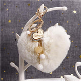 Heart Pompom Keychain Charms Pearl Tassel Fluffy Faux Rabbit Fur Key Chains