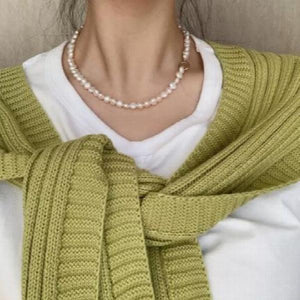 Boho 925 Sterling Silver Pearl Choker Necklace 6-7mm