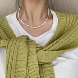 Boho 925 Sterling Silver Pearl Choker Necklace 6-7mm
