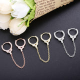 925 Silver Chain Zircon Ear Cuff Crystal Handcuff Clip On Earring