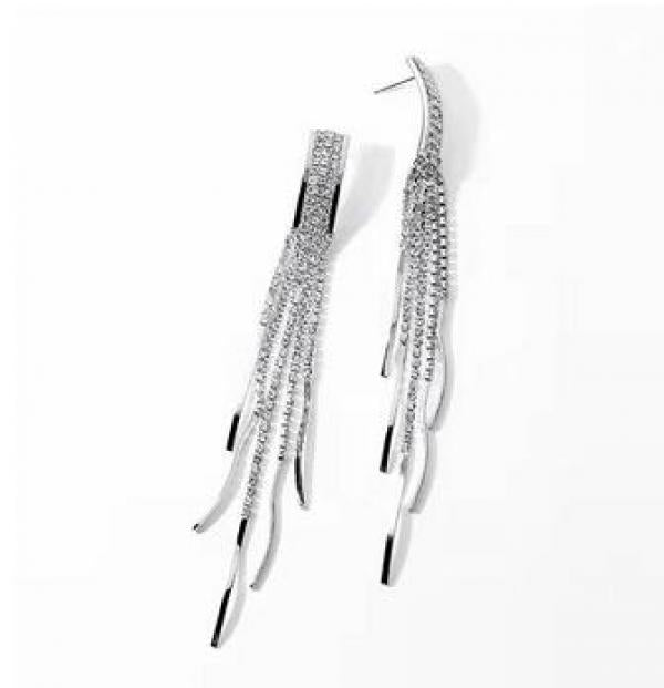 Natural Stone Water Ripple Tassel Zircon Earrings