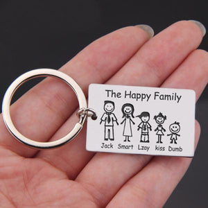 Family Keychain Name Car Key Tag Jewelry The Happy Family Keyring
