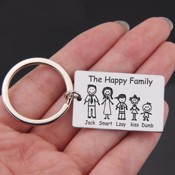 Family Keychain Name Car Key Tag Jewelry The Happy Family Keyring