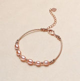 Pink Gray Freshwater Pearl Bracelet Silver Tube Fine Jewelry