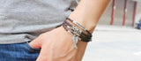 Vintage Braided Leather Wrap Bracelet with Alloy Wings Feather Charm