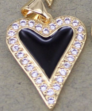 10pcs Red Enamel Heart Pendant with CZ - Jewelry Making