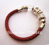 Red Leather Crystal Stretch Bracelet
