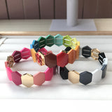 Colorful Enamel Tile Beaded Bracelet, Rainbow Stretch Boho Jewelry