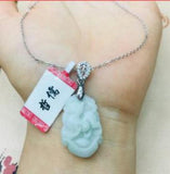 Burmese Ajadeite Carved Zodiac Dog Pendant 925 Sterling Silver Necklace