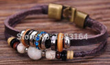 G73 Bronze Surfer Hemp Leather Wood Beads Bracelet Cuff