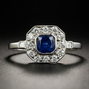 Aquamarine Wedding Engagement Ring with CZ Stones