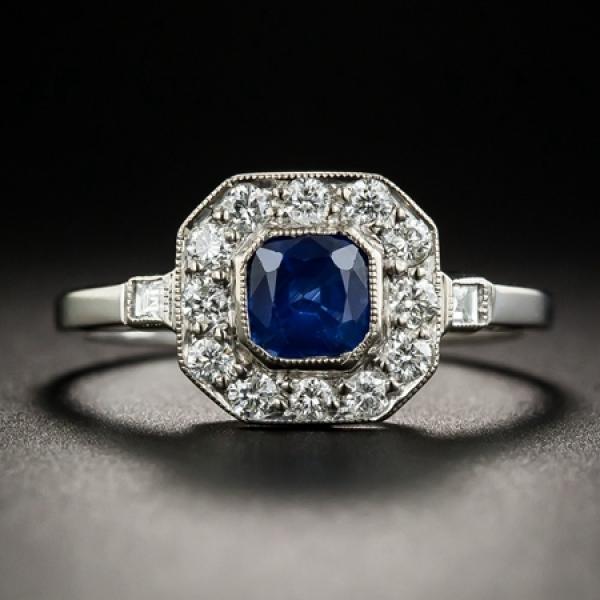 Aquamarine Wedding Engagement Ring with CZ Stones