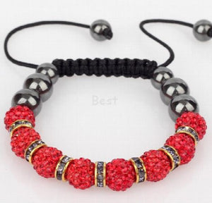 Red 10mm micro pave cz Disco ball Beads Bracelet