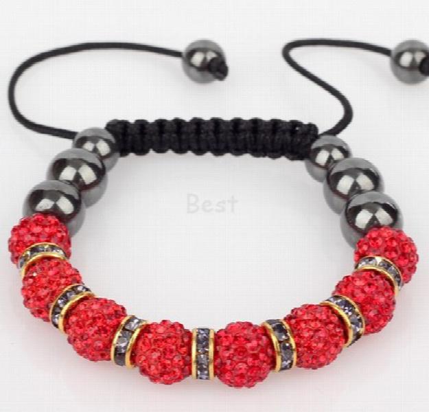 Red 10mm micro pave cz Disco ball Beads Bracelet