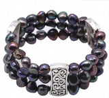Colorful Natural Pearl Bracelet 3 Strands 8-9mm Adjustable Elastic
