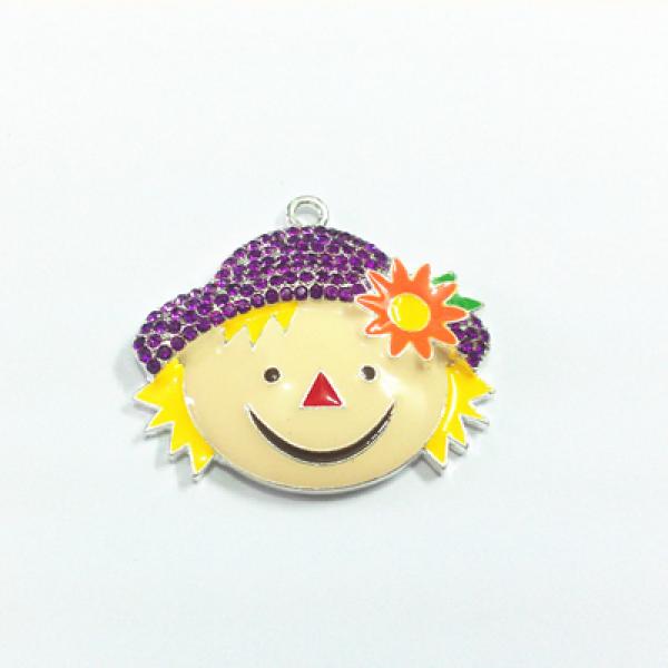 Enamel Scarecrow Pendants with Rhinestones, 10pcs