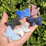 Natural Stone Crystal Butterfly Necklace Pendant Carved Animal Gem Figurine