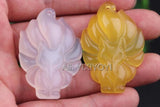 3pcs Lots Natural Yellow Green Agate Carved Nine-Tailed Fox Pendant Necklace