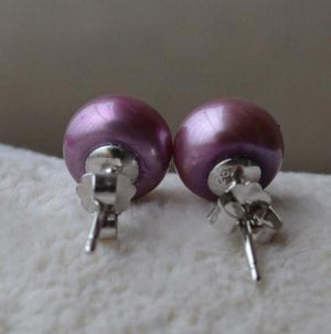 7mm Amaranth Freshwater Pearl Stud Earrings 925 Silver Fine Jewelry