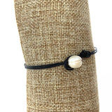 Chinese Coin 10-11mm Freshwater Pearls Bracelet with Leather 7.5 Inch
