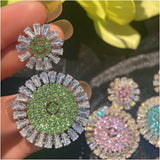 S925 Sun Flower Earrings Flash Silver Needle Women's Exaggerated Earrings