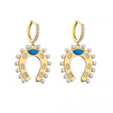 HECHENG Pearl Earring, Horseshoe Pendant Colorful Earrings for Women