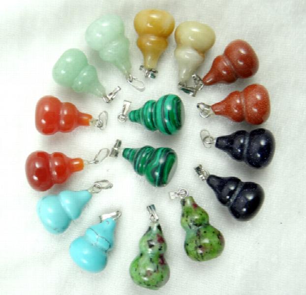 Natural Stone Quartz Crystal Tiger Eye Gourd Shape Charms Pendants