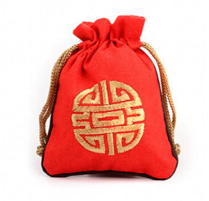 2pcs Embroidered Joyous Pouch Drawstring Cotton Linen Jewelry Gift Bag