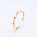 Colorful Heart Bangles Romantic Style Jewelry Gold-Color Enamel Brass Bracelets