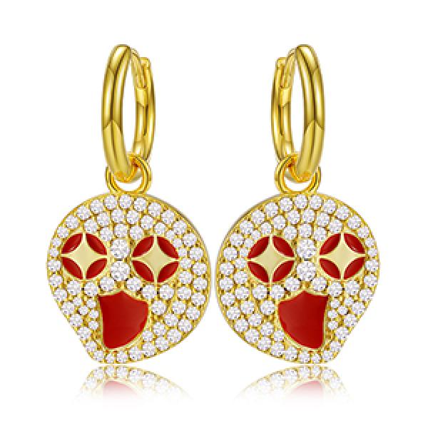 Funny Smile Face Hoop Earrings 925 Silver Women Geometric Star Eye Jewelry