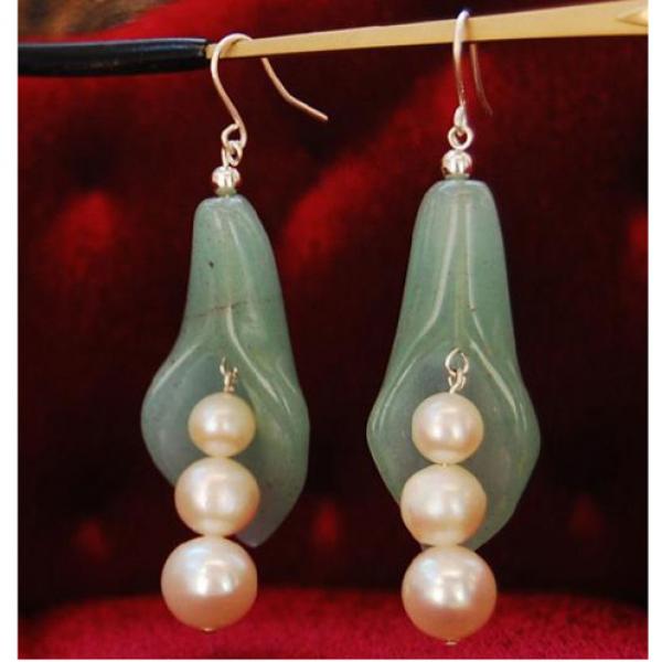 Freshwater Round Pearl Green Jade Pea Pot Princess Earring