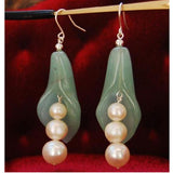 Freshwater Round Pearl Green Jade Pea Pot Princess Earring