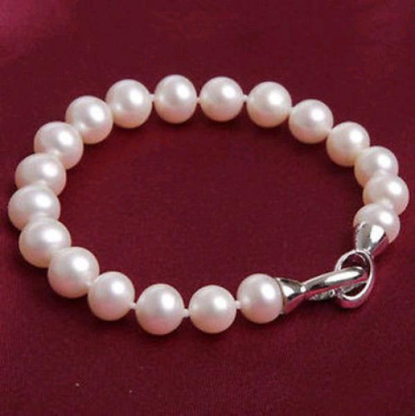Natural 9-10mm Pink Pearl Bracelet Jewelry 7.5in
