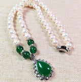 Freshwater Pearl Necklace with Jade Pendant and 925 Silver Clasp