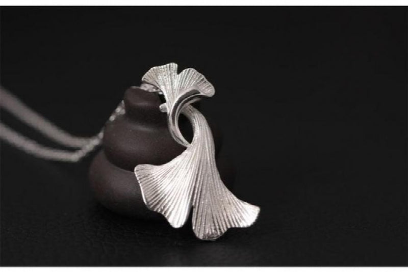 Ginkgo Leaves Pendant Necklace 925 Sterling Silver Jewelry