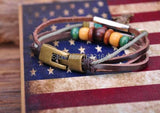 G55 Bronze Owl Pendant Hemp Leather Bracelet Cuff