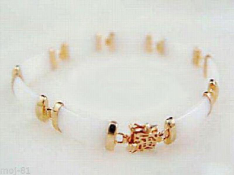Snow Jade Yellow Plated Link Luck Fortune Bangle Bracelet