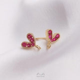 14K Inlaid Zircon Heart Earrings DIY Jewelry 2PCS