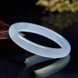 Chinese Natural Chalcedony Hand Carved Wide Strip Jade Bracelet