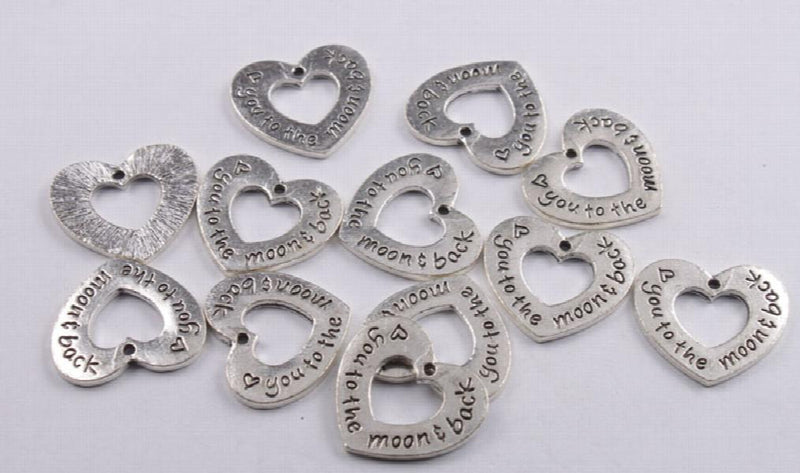20PCS Silver Love Heart Charms, Antique Style, DIY Jewelry Making Supplies