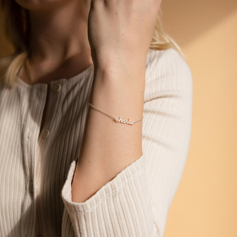 Tiny Name Bracelet Stainless Steel in Gold Silver Rose Plated