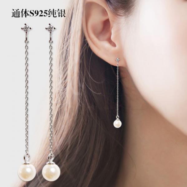 Long Pearl 925 Sterling Silver Earrings for Women Jewelry