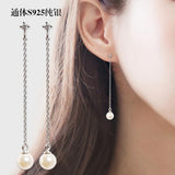 Long Pearl 925 Sterling Silver Earrings for Women Jewelry