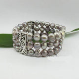 Gray AA 8-9mm Freshwater Pearl Triple Strands Elastic Bracelet