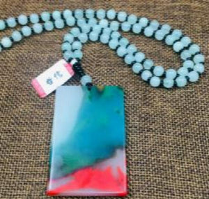 Colorful Stone Pendant with Light Green Bead Chain